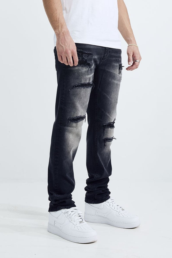 MEN'S SKINNY FIT RIP AND REPAIR JEANS (MS-80413) BLACK