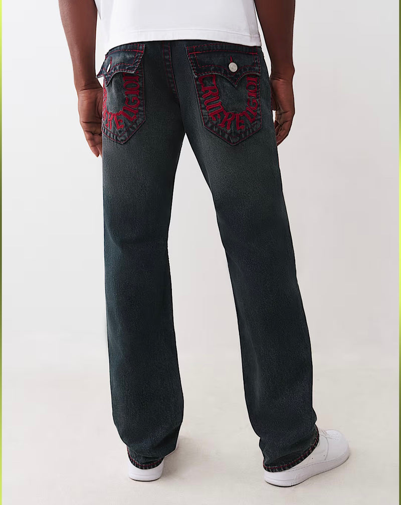 RICKY BIG T EMBROIDERED HORSESHOE STRAIGHT JEAN (BLUBLACK WASH)
