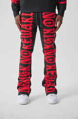 S5301, "NO RISK NO REWARD" FLEECE FLARE PANTS (S5301) BLACK/RED
