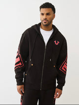 TRUE RELIGION OVERT ARCHED LOGO ZIP HOODIE (JET BLACK/RED)