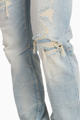 Heavy Whisker Effect Straight Jeans (Lily Blue) JP25508