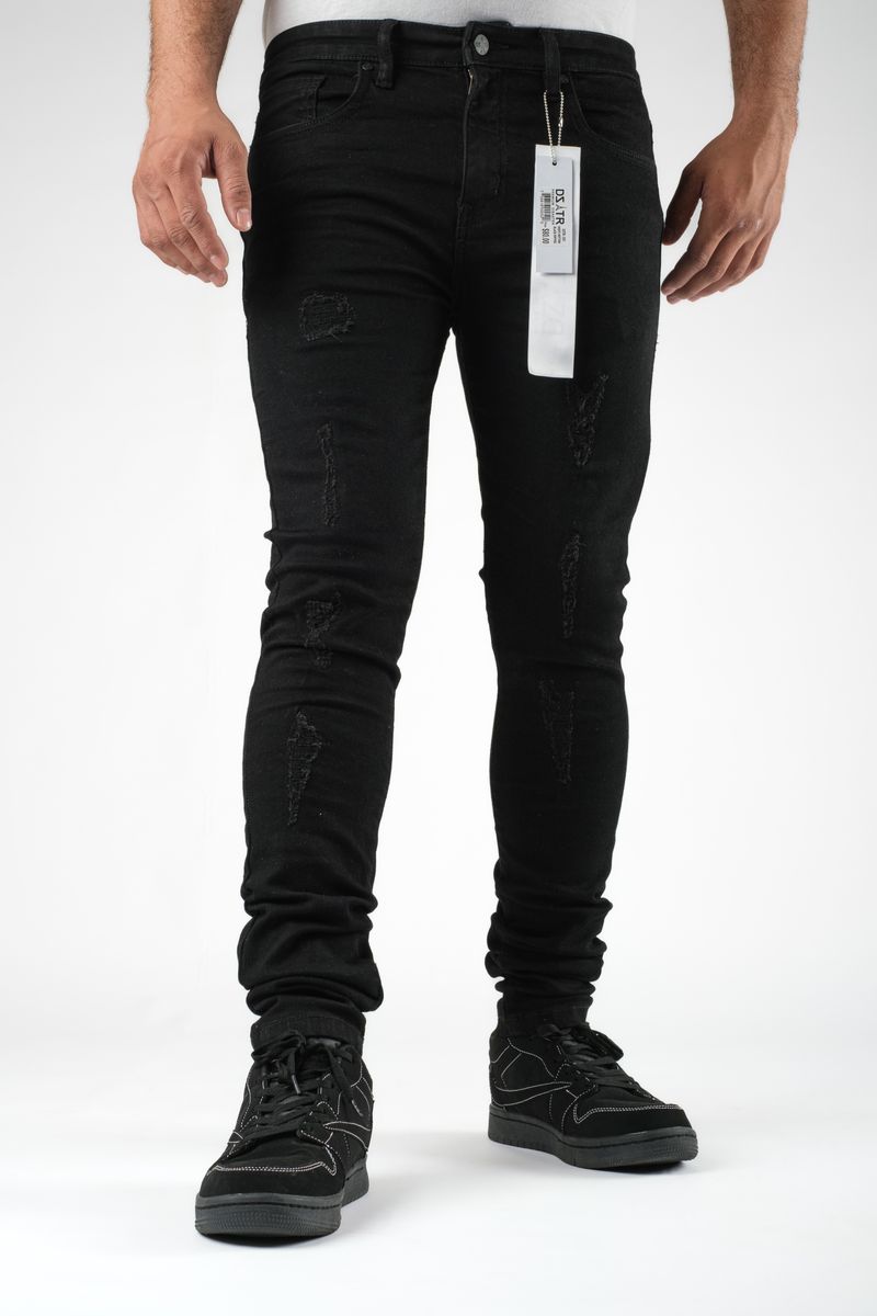 SUPER STRETCH DENIM - SLIM FIT - JET BLACK RIPS