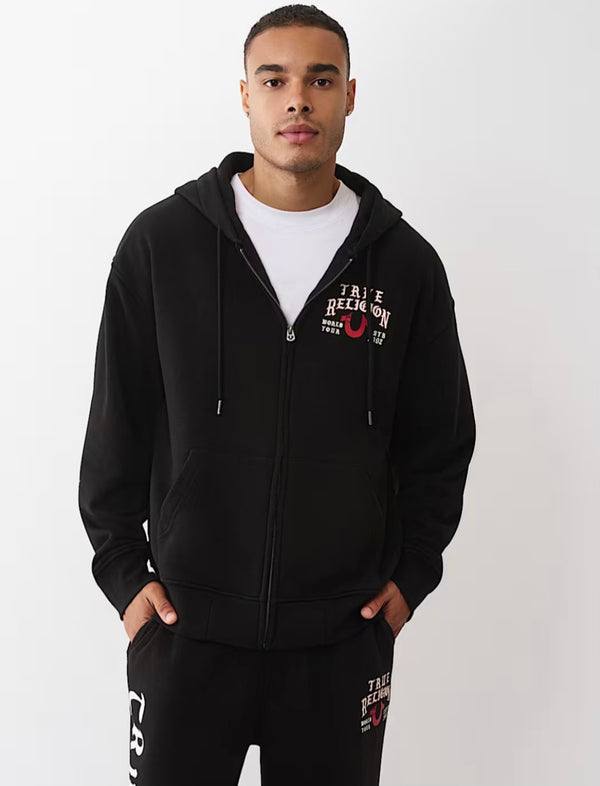 TRUE RELIGION SCRIPT LOGO ZIP HOODIE (BLACK)