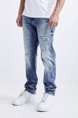 MEN'S FIT RIP AND REPAIR JEANS (MS-80412) ACID BLUE