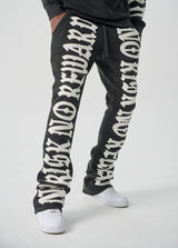 S5301, "NO RISK NO REWARD" FLEECE FLARE PANTS (S5301) BLACK/WHITE