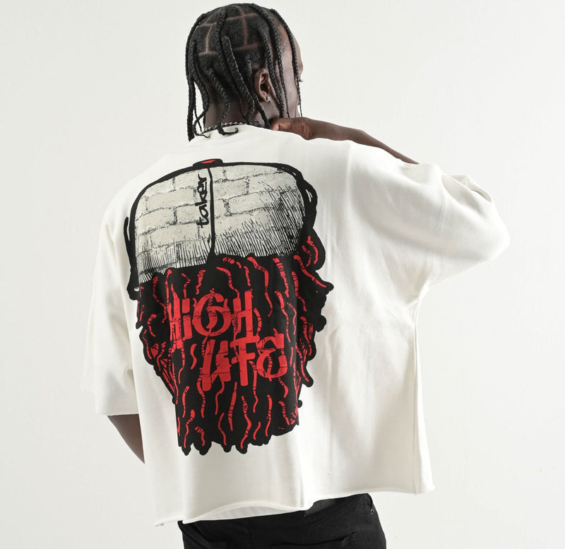 TS551, OVERSIZED TWO PANEL CROPPED T-SHIRT (WHITE)