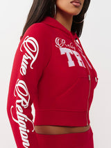EMBROIDERED SHRUNKN ZIP WOMENS HOODIE (RED) 209855
