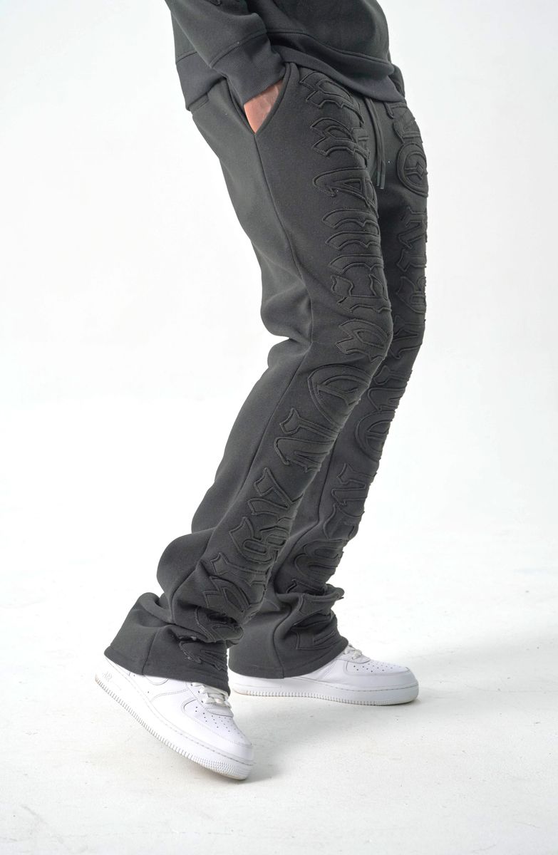 S5301, "NO RISK NO REWARD" FLEECE FLARE PANTS (S5301) BLACK/BLACK