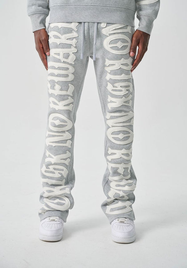 S5301, "NO RISK NO REWARD" FLEECE FLARE PANTS (S5301) H.GRAY/WHITE
