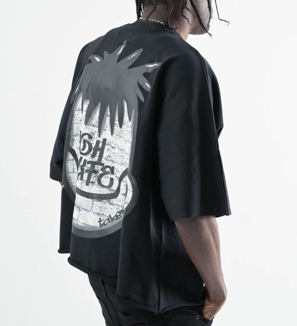 TS570, OVERSIZED TWO PANEL CROPPED T-SHIRT (BLACK)