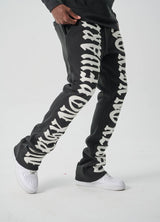S5301, "NO RISK NO REWARD" FLEECE FLARE PANTS (S5301) BLACK/WHITE
