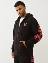 TRUE RELIGION OVERT ARCHED LOGO ZIP HOODIE (JET BLACK/RED)