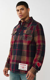 BIG T PLAID WESTREN SHIRT (BLUE/TAN/RED) 109825