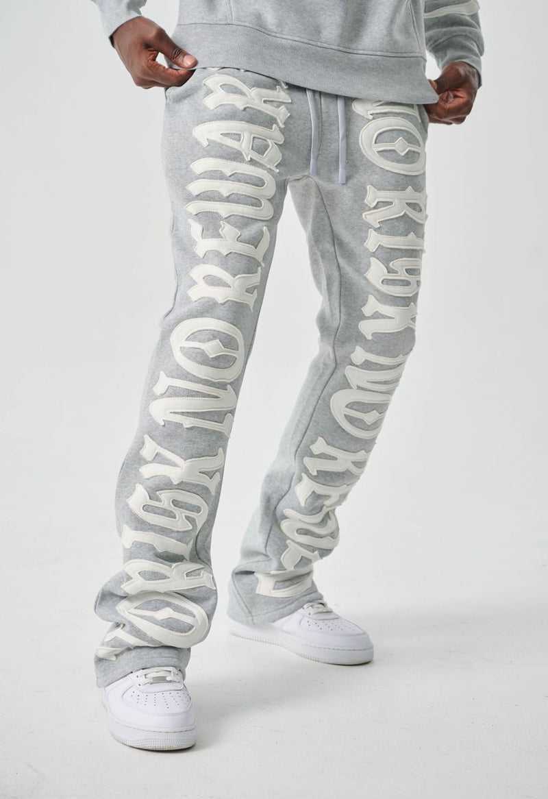 S5301, "NO RISK NO REWARD" FLEECE FLARE PANTS (S5301) H.GRAY/WHITE