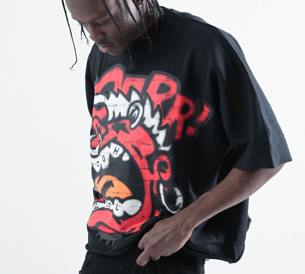 TS552, OVERSIZED TWO PANEL CROPPED T-SHIRT (BLACK)