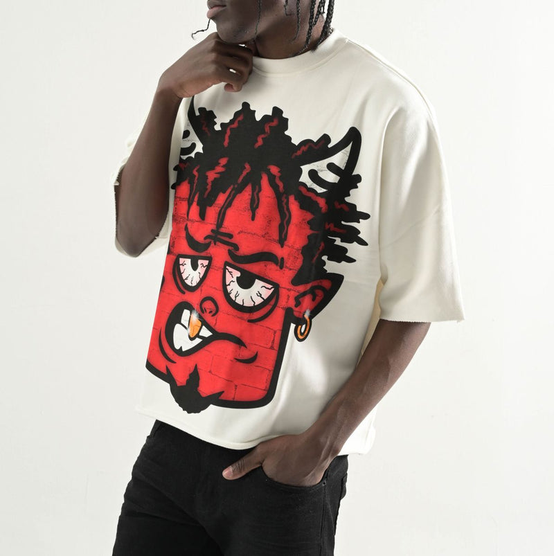 TS572, OVERSIZED TWO PANEL CROPPED T-SHIRT (WHITE)
