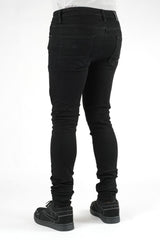 SUPER STRETCH DENIM - SLIM FIT - JET BLACK RIPS