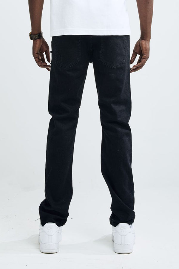 MEN'S ATHLETIC FIT DENIM PANTS WITH RIPS (TT-50120) JET BLACK