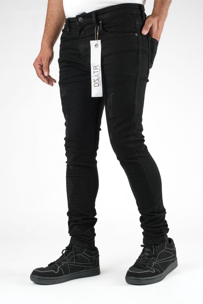 SUPER STRETCH DENIM - SLIM FIT - JET BLACK RIPS