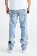 MEN'S SKINNY FIT RIP AND REPAIR JEANS (MS-80411) LT BLUE