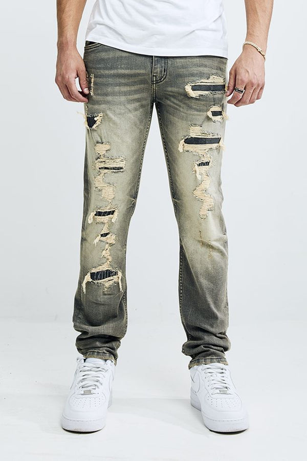 MEN'S ATHLETIC FIT DENIM PANTS WITH RIPS (TT-50120) TINT GREY