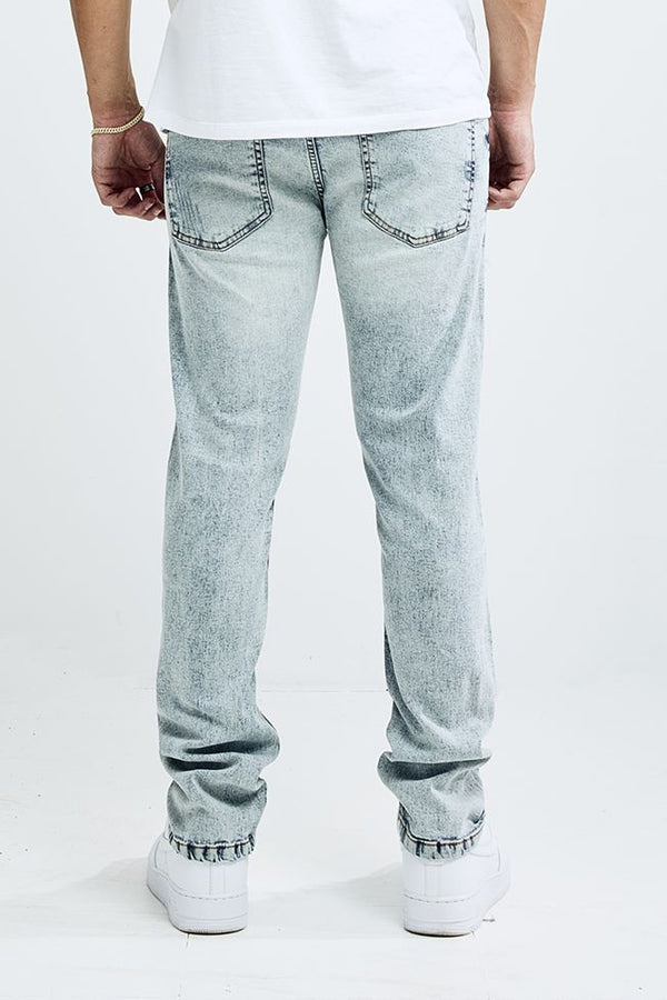 MEN'S ATHLETIC FIT DENIM PANTS WITH RIPS (TT-50120) LIGHT BLUE