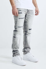MEN'S SKINNY FIT RIP AND REPAIR JEANS (MS-80413) LIGHT GREY