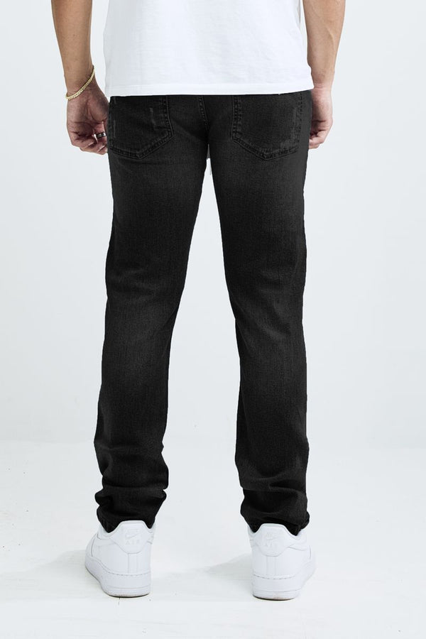 MEN'S ATHLETIC FIT DENIM PANTS WITH RIPS (TT-50119) JET BLACK