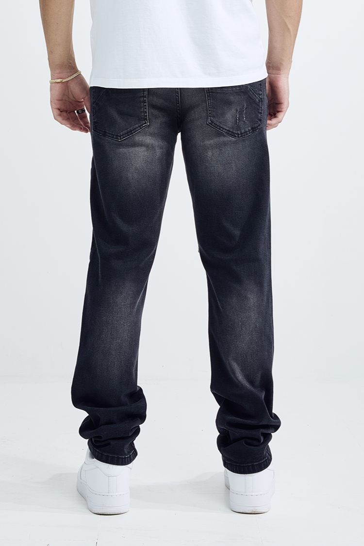 MEN'S SKINNY FIT RIP AND REPAIR JEANS (MS-80413) BLACK