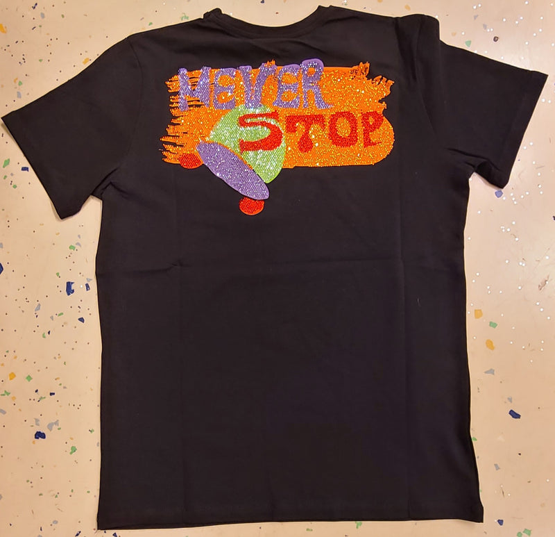 SMILE NEVER STOP Rhinestone T-shirt