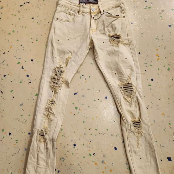 CREAM WASH ZOMBIE RIPPED DENIM