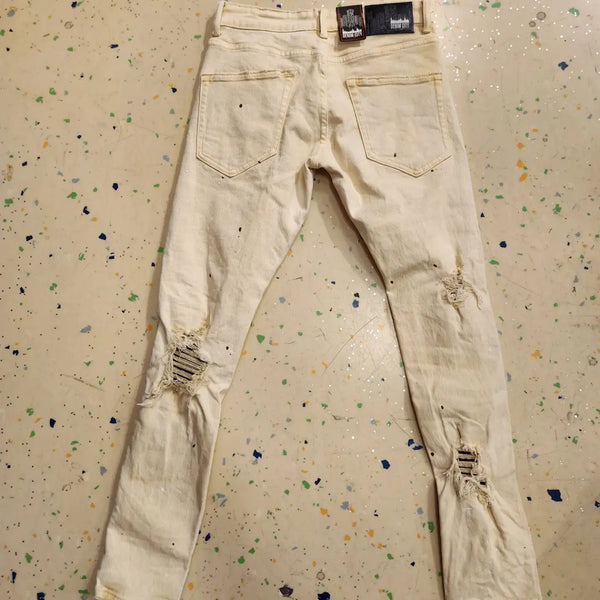 CREAM WASH ZOMBIE RIPPED DENIM