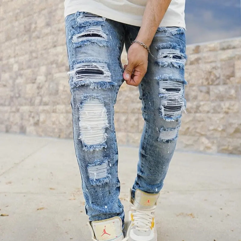 GRIFFIN DISTRESSED PATCHED PREMIUM STECH DENIM