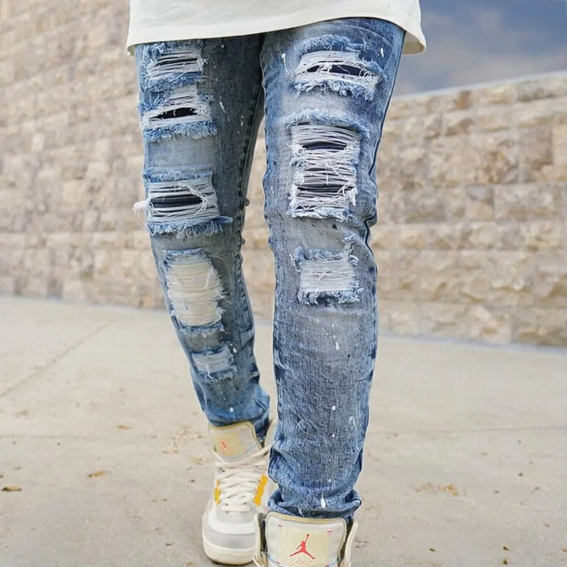 GRIFFIN DISTRESSED PATCHED PREMIUM STECH DENIM