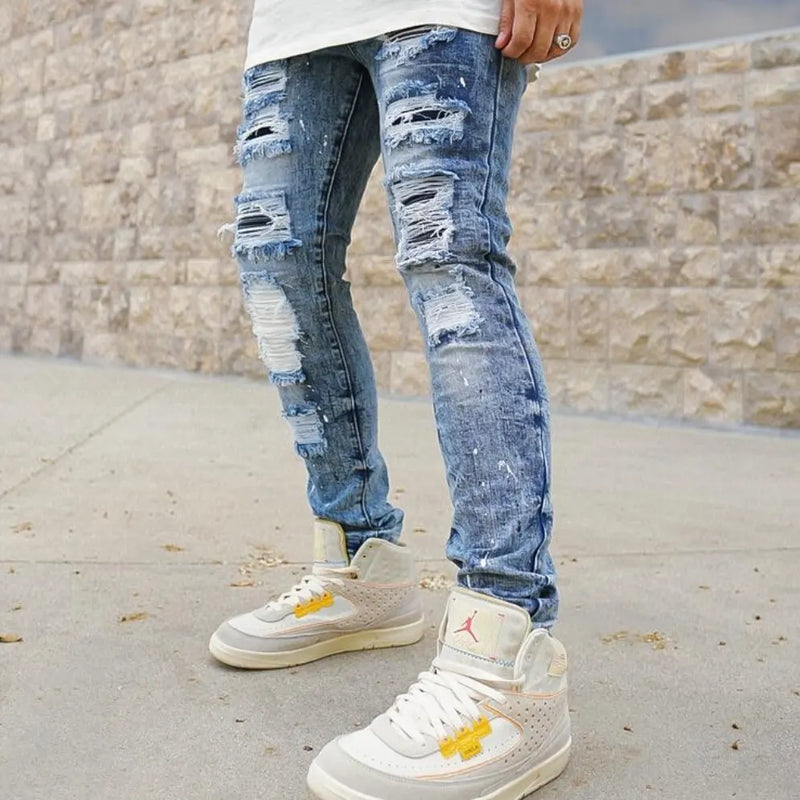 GRIFFIN DISTRESSED PATCHED PREMIUM STECH DENIM