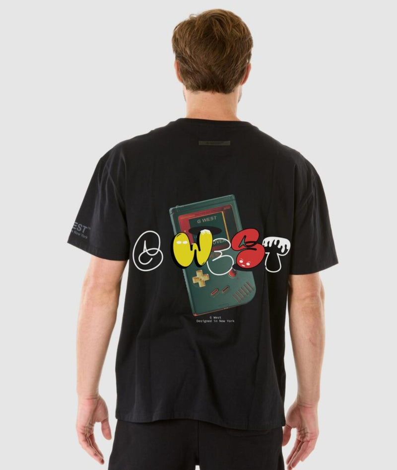 G West Life Style Men`s Printed Retro Gaming Tee - BLACK (GWPT4018)